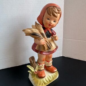 Vintage Rossini FarmGirl Figurine in Red and Brown